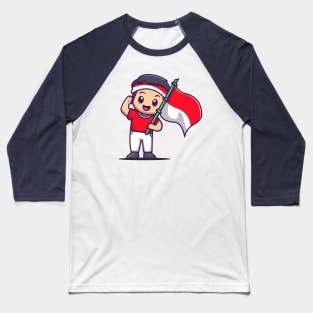 Cute Boy Holding Indonesian Flag Cartoon Baseball T-Shirt